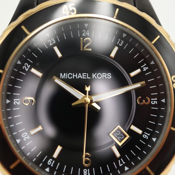 Michael Kors Mens Black Gold Tone Date 42mm Watch Date 6.5" Bracelet New Battery - Picture 6 of 11